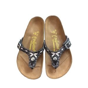 Papillio Birkenstock Gizeh Sandals Black Grey Pattern Bow Thong Slides 36 L5
